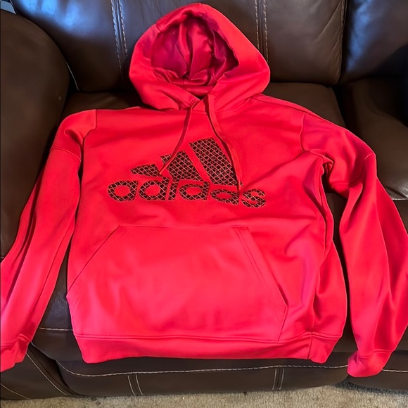 Women’s Adidas Red Sweatshirt Bold Logo Casual Fit - Picture 1 of 3